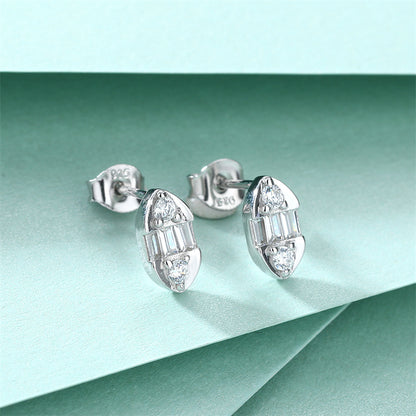 925 Sterling Silver Oval Geometric Stud Earrings – Minimalist Zircon Design for Women