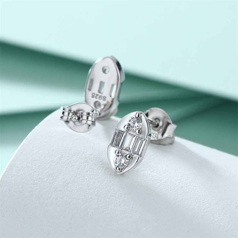 925 Sterling Silver Oval Geometric Stud Earrings – Minimalist Zircon Design for Women