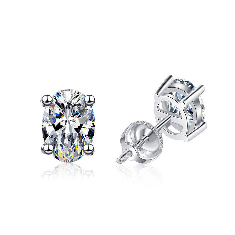 925 Sterling Silver Oval Tapered Stud Earrings with 5x7mm Moissanite White Gold Plated Luxury Jewelry for Women