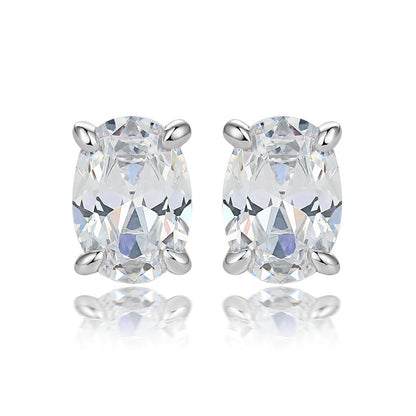 925 Sterling Silver Oval Zircon Stud Earrings – Minimalist Geometric Elegance