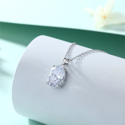925 Sterling Silver Oval Zirconia Pendant Necklace – Elegant Egg-Shaped Collarbone Chain for Women
