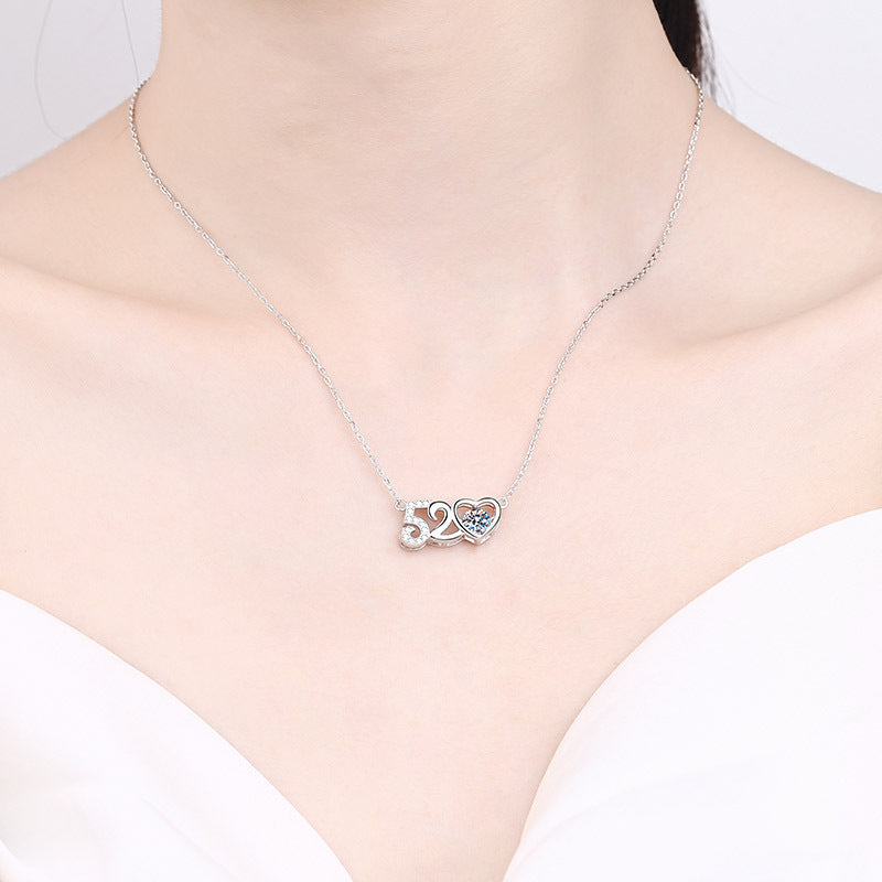 925 Sterling Silver PT950-Plated "520" Heart Pendant Necklace - 0.5CT Moissanite Valentine's Gift
