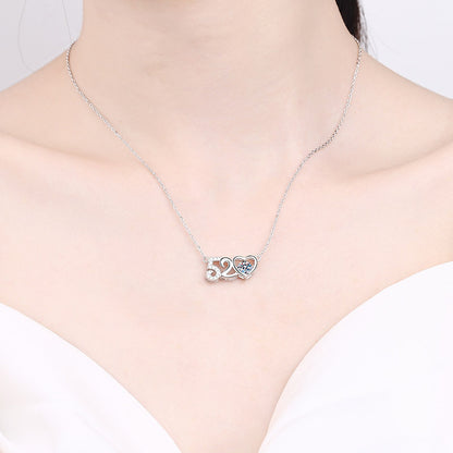 925 Sterling Silver PT950-Plated "520" Heart Pendant Necklace - 0.5CT Moissanite Valentine's Gift