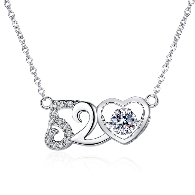 925 Sterling Silver PT950-Plated "520" Heart Pendant Necklace - 0.5CT Moissanite Valentine's Gift
