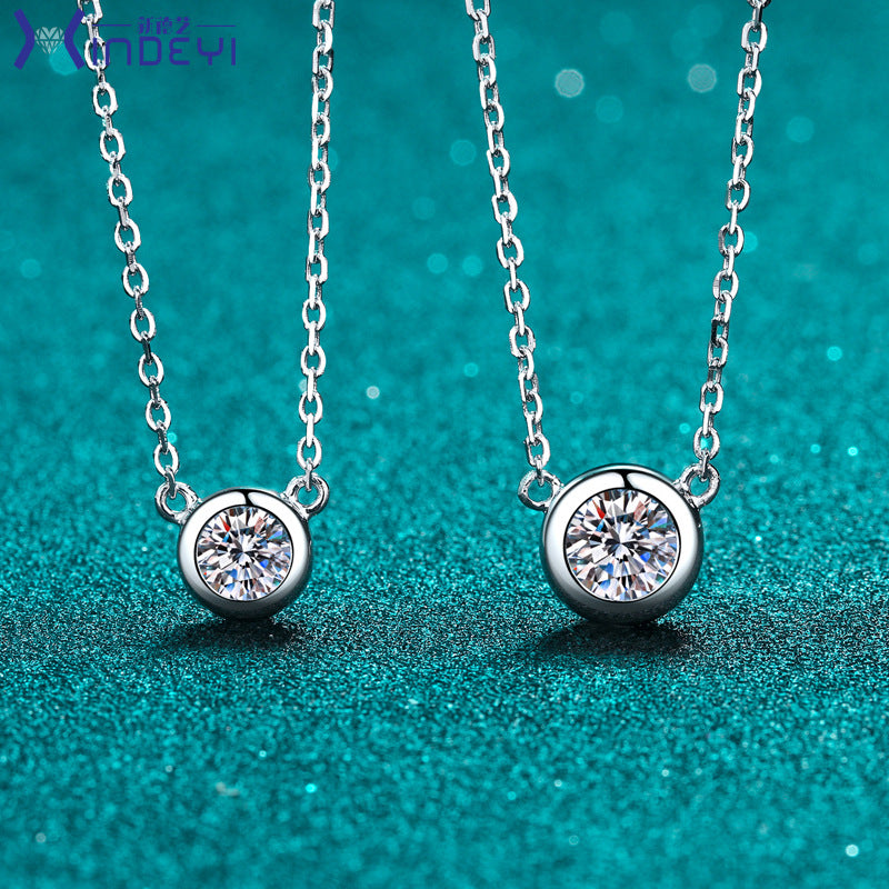 925 Sterling Silver PT950-Plated Bubble Pendant Necklace - 1CT Moissanite Valentine's Gift Collarbone Chain