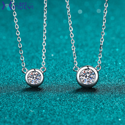 925 Sterling Silver PT950-Plated Bubble Pendant Necklace - 1CT Moissanite Valentine's Gift Collarbone Chain