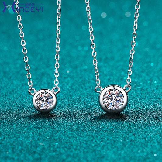 925 Sterling Silver PT950-Plated Bubble Pendant Necklace - 1CT Moissanite Valentine's Gift Collarbone Chain