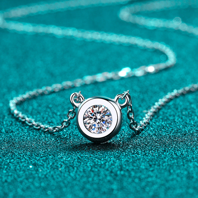 925 Sterling Silver PT950-Plated Bubble Pendant Necklace - 1CT Moissanite Valentine's Gift Collarbone Chain