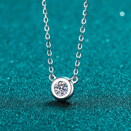 925 Sterling Silver PT950-Plated Bubble Pendant Necklace - 1CT Moissanite Valentine's Gift Collarbone Chain