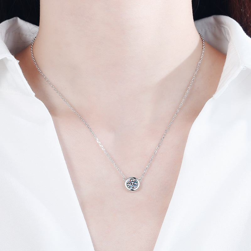 925 Sterling Silver PT950-Plated Bubble Pendant Necklace - 1CT Moissanite Valentine's Gift Collarbone Chain