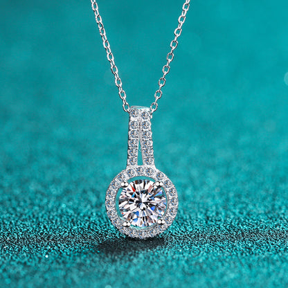 925 Sterling Silver PT950-Plated Crown Pendant Necklace - 0.5CT to 5CT Moissanite Round Cut Collarbone Chain
