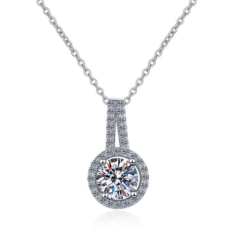 925 Sterling Silver PT950-Plated Crown Pendant Necklace - 0.5CT to 5CT Moissanite Round Cut Collarbone Chain