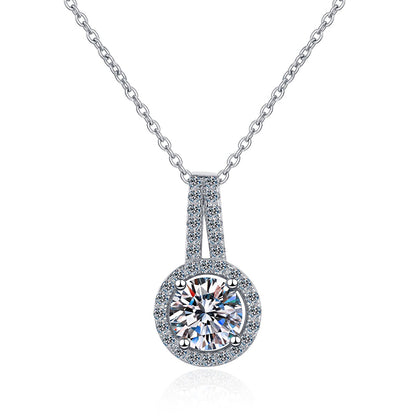925 Sterling Silver PT950-Plated Crown Pendant Necklace - 0.5CT to 5CT Moissanite Round Cut Collarbone Chain