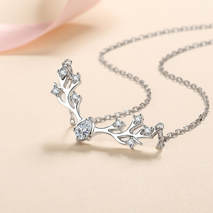 925 Sterling Silver PT950-Plated Deer Pendant Necklace - 0.35CT Moissanite Romantic Valentine's Gift