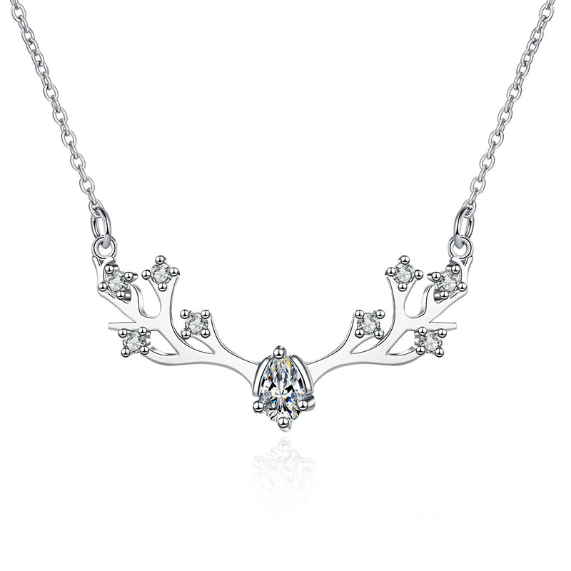 925 Sterling Silver PT950-Plated Deer Pendant Necklace - 0.35CT Moissanite Romantic Valentine's Gift