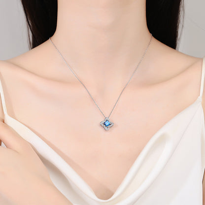 925 Sterling Silver PT950-Plated Four-Leaf Clover Pendant Necklace - 1CT Blue/White Moissanite Luxury Chain