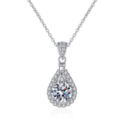 925 Sterling Silver PT950-Plated Geometric Pendant Necklace - 1CT Moissanite Statement Collarbone Chain