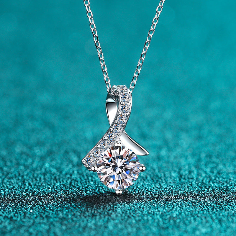 925 Sterling Silver PT950-Plated Initial Pendant Necklace - 0.5CT/1CT Moissanite Minimalist Chain
