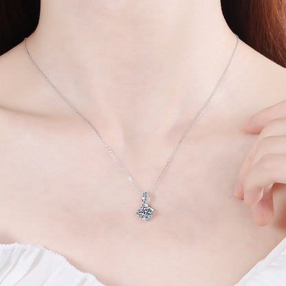925 Sterling Silver PT950-Plated Initial Pendant Necklace - 0.5CT/1CT Moissanite Minimalist Chain