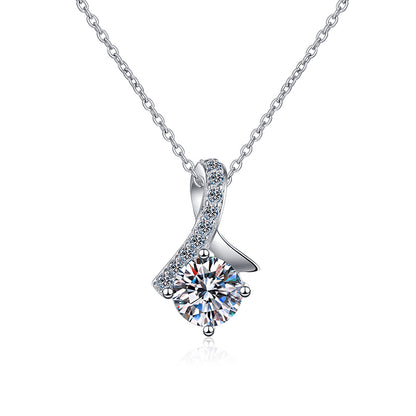 925 Sterling Silver PT950-Plated Initial Pendant Necklace - 0.5CT/1CT Moissanite Minimalist Chain