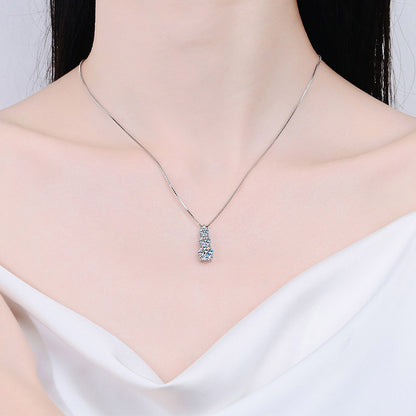 925 Sterling Silver PT950-Plated Letter Pendant Necklace - 1.8CT Moissanite Collarbone Chain
