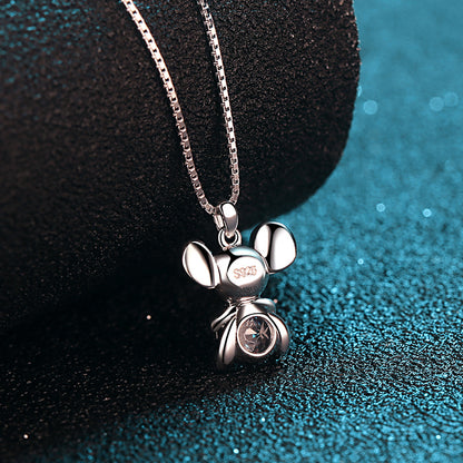 925 Sterling Silver PT950-Plated Mouse Pendant Necklace - 0.5CT Moissanite Zodiac Collarbone Chain