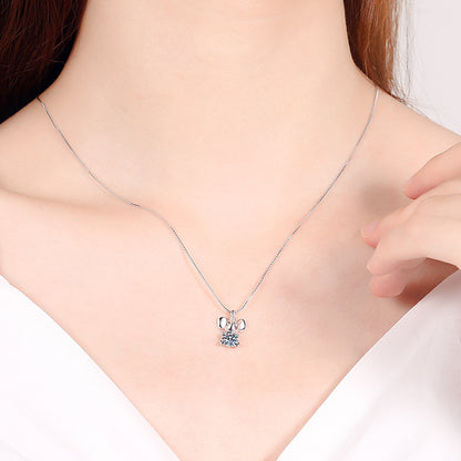 925 Sterling Silver PT950-Plated Mouse Pendant Necklace - 0.5CT Moissanite Zodiac Collarbone Chain