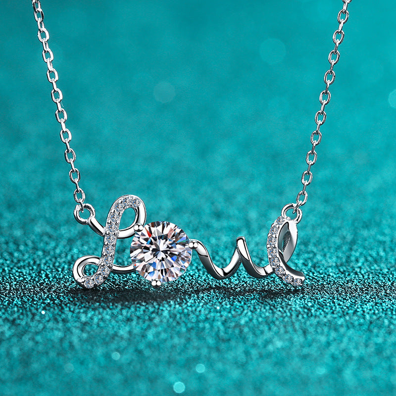 925 Sterling Silver PT950-Plated Pendant Necklace - 1CT Moissanite Modern Classic for Women