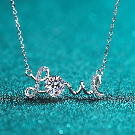 925 Sterling Silver PT950-Plated Pendant Necklace - 1CT Moissanite Modern Classic for Women