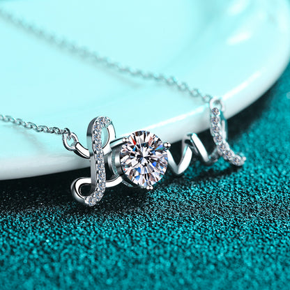925 Sterling Silver PT950-Plated Pendant Necklace - 1CT Moissanite Modern Classic for Women