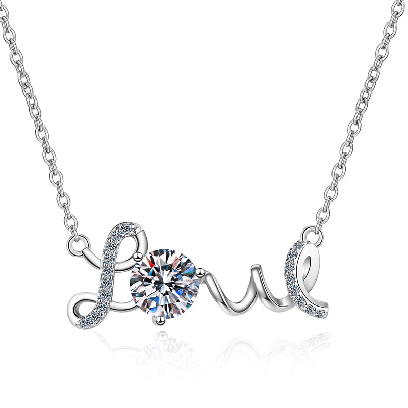 925 Sterling Silver PT950-Plated Pendant Necklace - 1CT Moissanite Modern Classic for Women