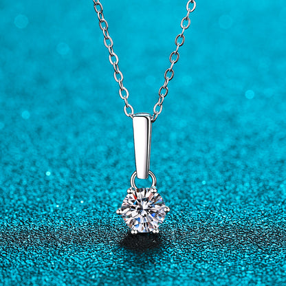 925 Sterling Silver PT950-Plated Six-Prong Pendant Necklace - 1CT/2CT Moissanite Simulated Diamond Chain