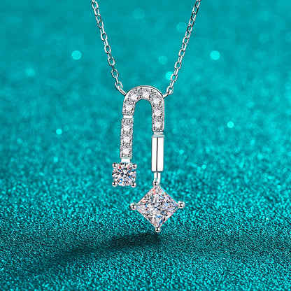 925 Sterling Silver PT950-Plated Square Pendant Necklace - 1.3CT Moissanite Minimalist Luxury Chain