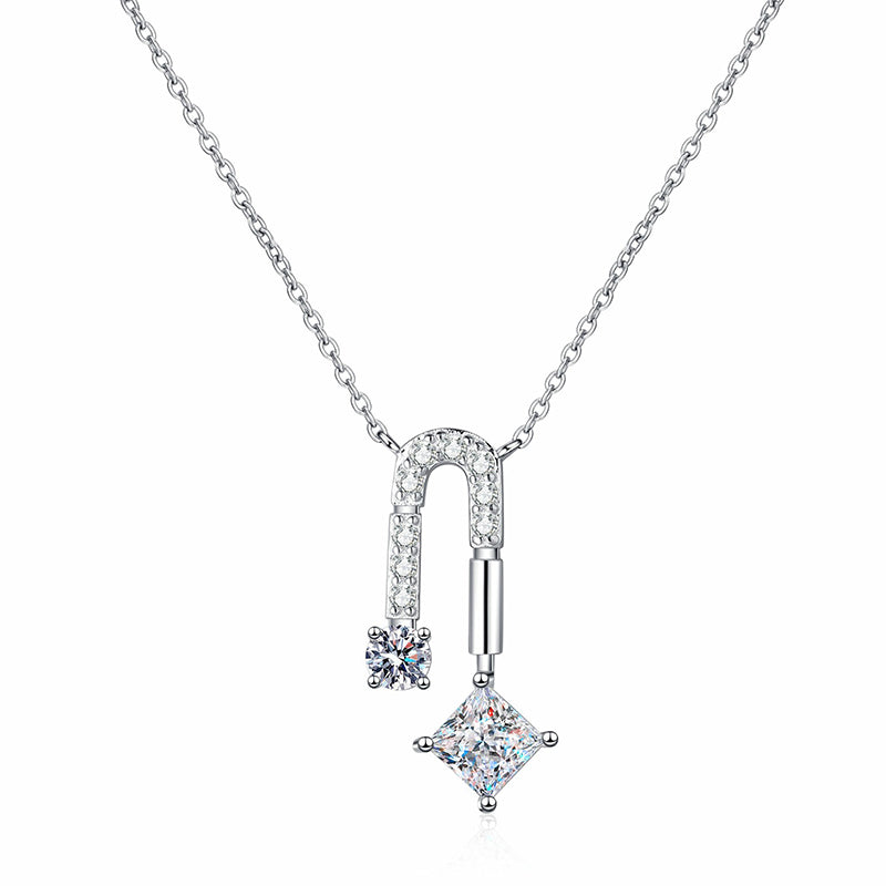 925 Sterling Silver PT950-Plated Square Pendant Necklace - 1.3CT Moissanite Minimalist Luxury Chain