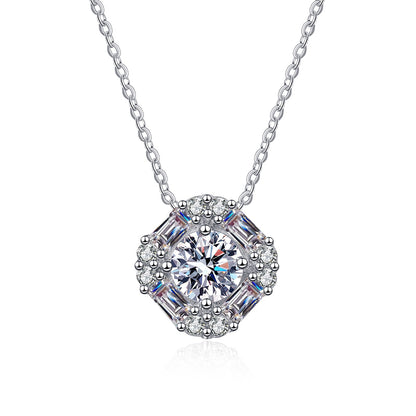 925 Sterling Silver PT950-Plated Square Pendant Necklace - 1.62CT Moissanite Luxury Collarbone Chain