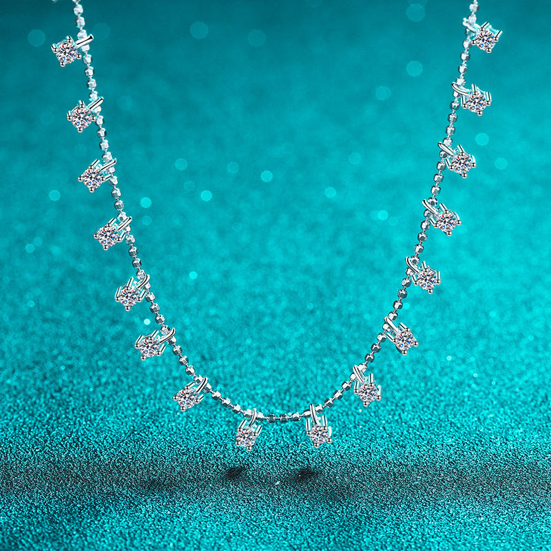 925 Sterling Silver PT950-Plated Starry Sky Necklace - 3CT/9CT Moissanite Cluster Collarbone Chain