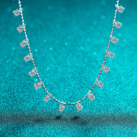 925 Sterling Silver PT950-Plated Starry Sky Necklace - 3CT/9CT Moissanite Cluster Collarbone Chain