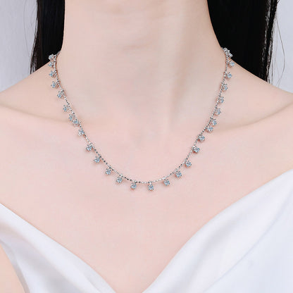 925 Sterling Silver PT950-Plated Starry Sky Necklace - 3CT/9CT Moissanite Cluster Collarbone Chain
