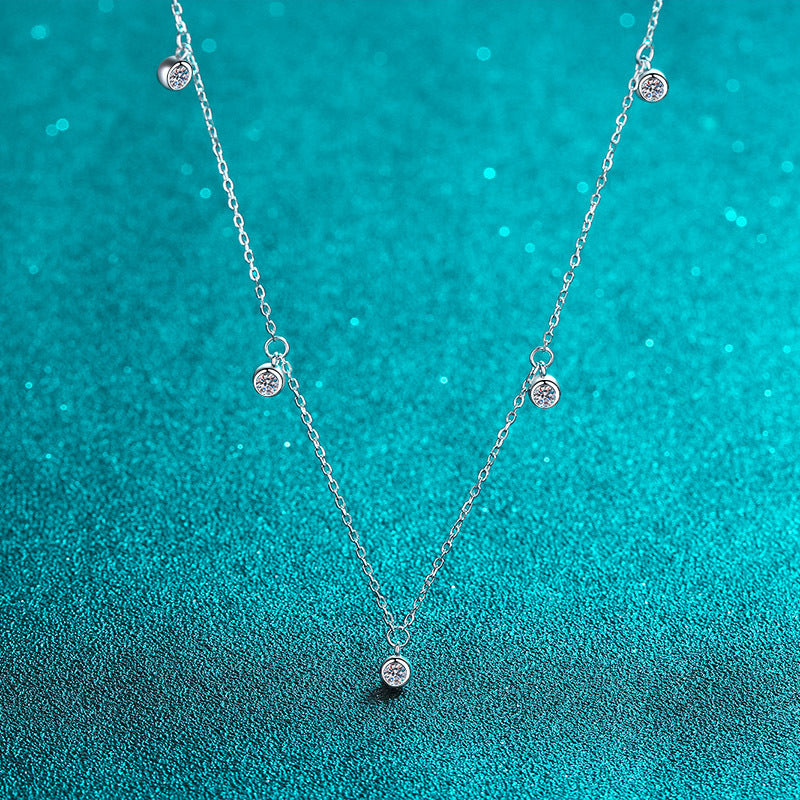 925 Sterling Silver PT950-Plated Teardrop Necklace - 0.5CT Moissanite Meteor Shower Collarbone Chain