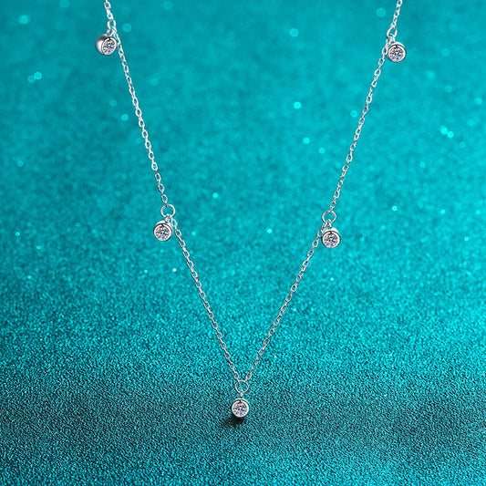 925 Sterling Silver PT950-Plated Teardrop Necklace - 0.5CT Moissanite Meteor Shower Collarbone Chain