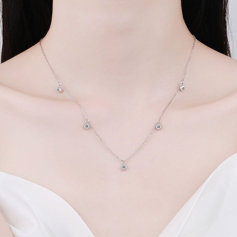 925 Sterling Silver PT950-Plated Teardrop Necklace - 0.5CT Moissanite Meteor Shower Collarbone Chain