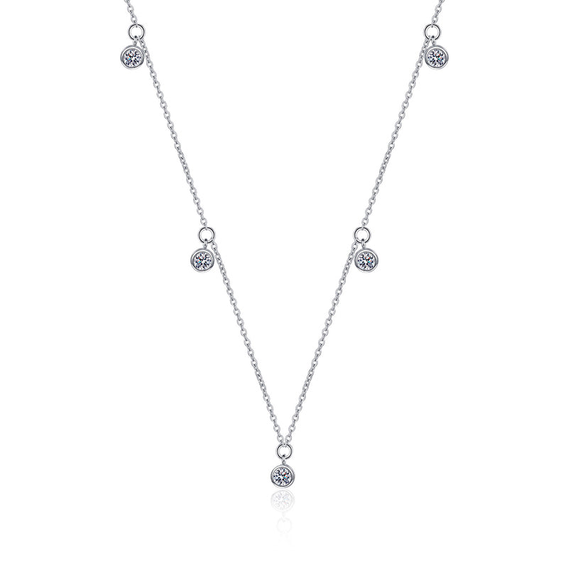 925 Sterling Silver PT950-Plated Teardrop Necklace - 0.5CT Moissanite Meteor Shower Collarbone Chain