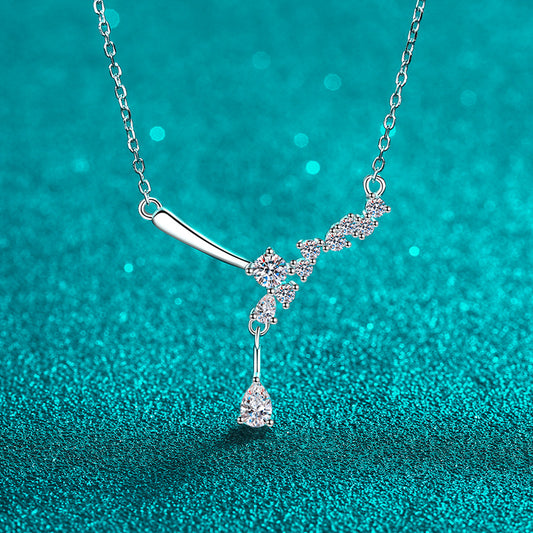 925 Sterling Silver PT950-Plated Teardrop Pendant Necklace - 0.85CT Moissanite Minimalist Chain