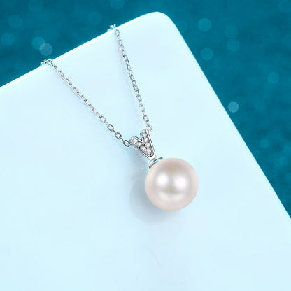 925 Sterling Silver PT950 -Plated Necklace - 4.5-Point Moissanite & 10-11mm Flawless Freshwater Pearl Minimalist Choker