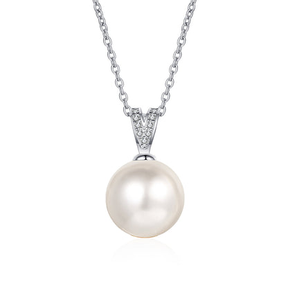 925 Sterling Silver PT950 -Plated Necklace - 4.5-Point Moissanite & 10-11mm Flawless Freshwater Pearl Minimalist Choker