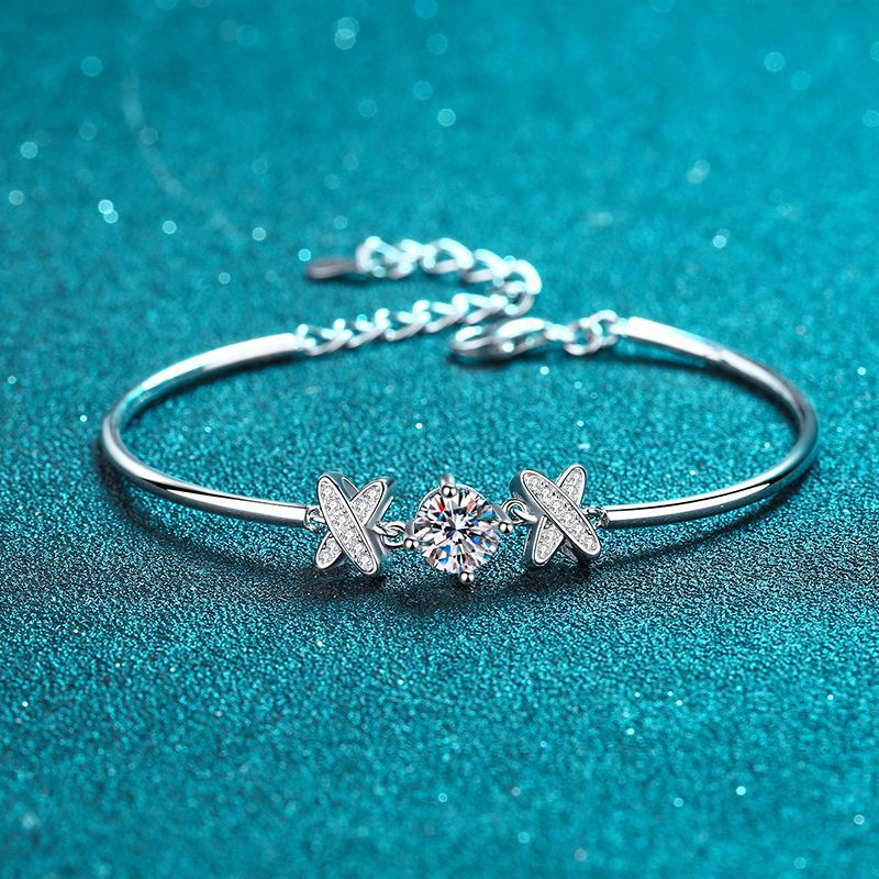 Minimalist Chinese Cloud 5-Layer Rhodium Plated Bracelet - 1ct Moissanite or 6.5mm Zircon Floral Design