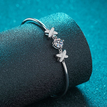 Minimalist Chinese Cloud 5-Layer Rhodium Plated Bracelet - 1ct Moissanite or 6.5mm Zircon Floral Design