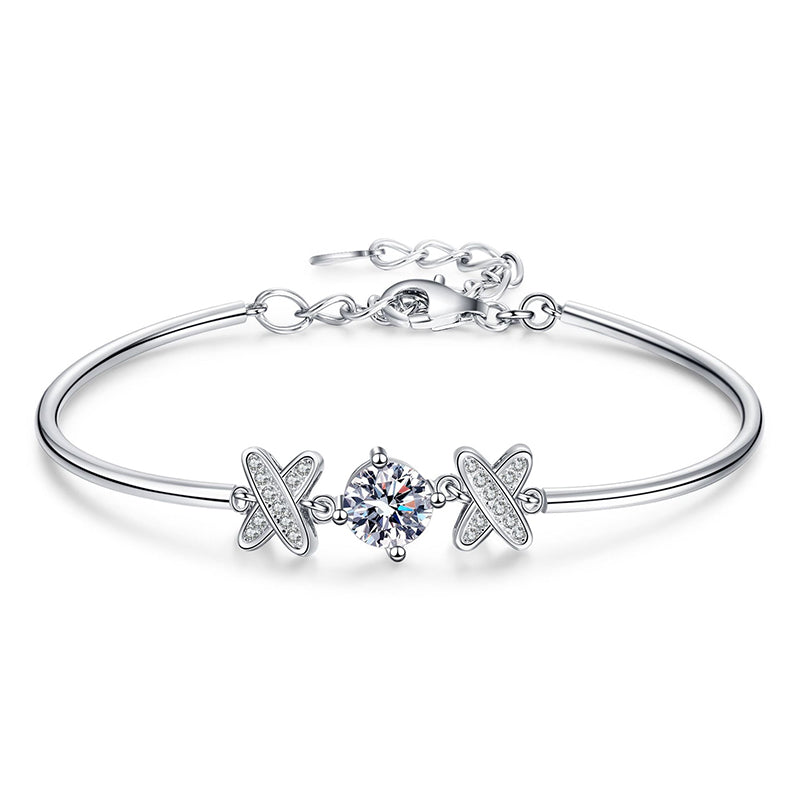 Minimalist Chinese Cloud 5-Layer Rhodium Plated Bracelet - 1ct Moissanite or 6.5mm Zircon Floral Design