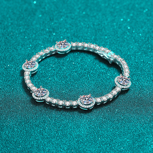 Minimalist Geometric Starry Sky Bracelet with 8.3-9.1ct Moissanite, 5-Layer Rhodium Plated Sterling Silver