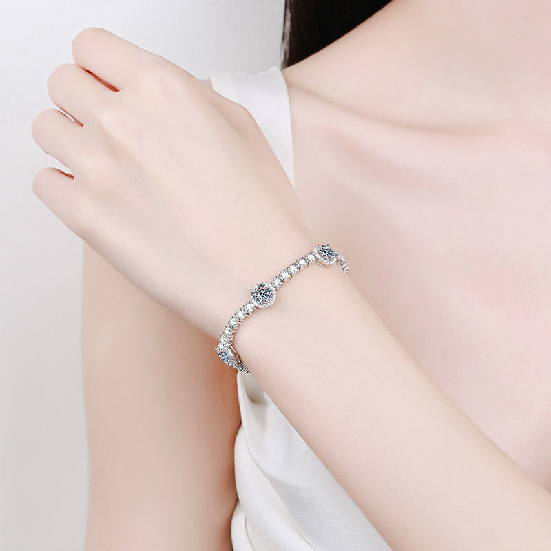 Minimalist Geometric Starry Sky Bracelet with 8.3-9.1ct Moissanite, 5-Layer Rhodium Plated Sterling Silver
